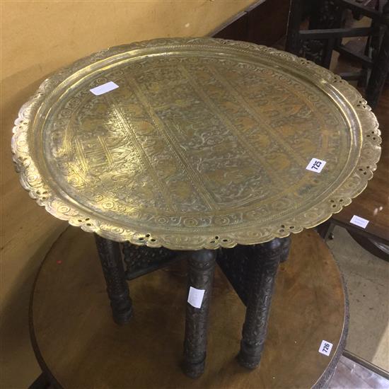 Indian brass tray top table on carved stand